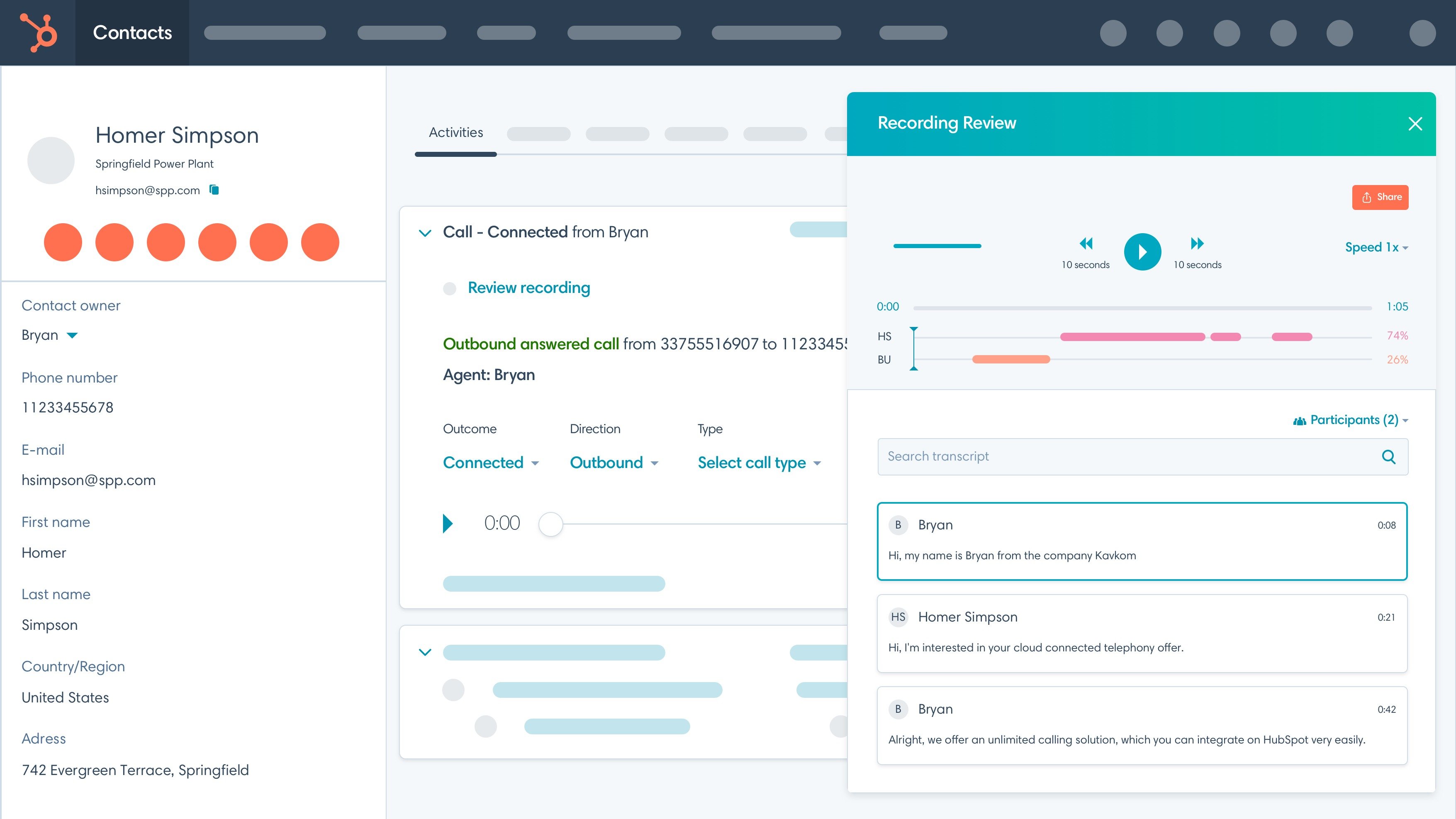 Call records, transcription and analysis